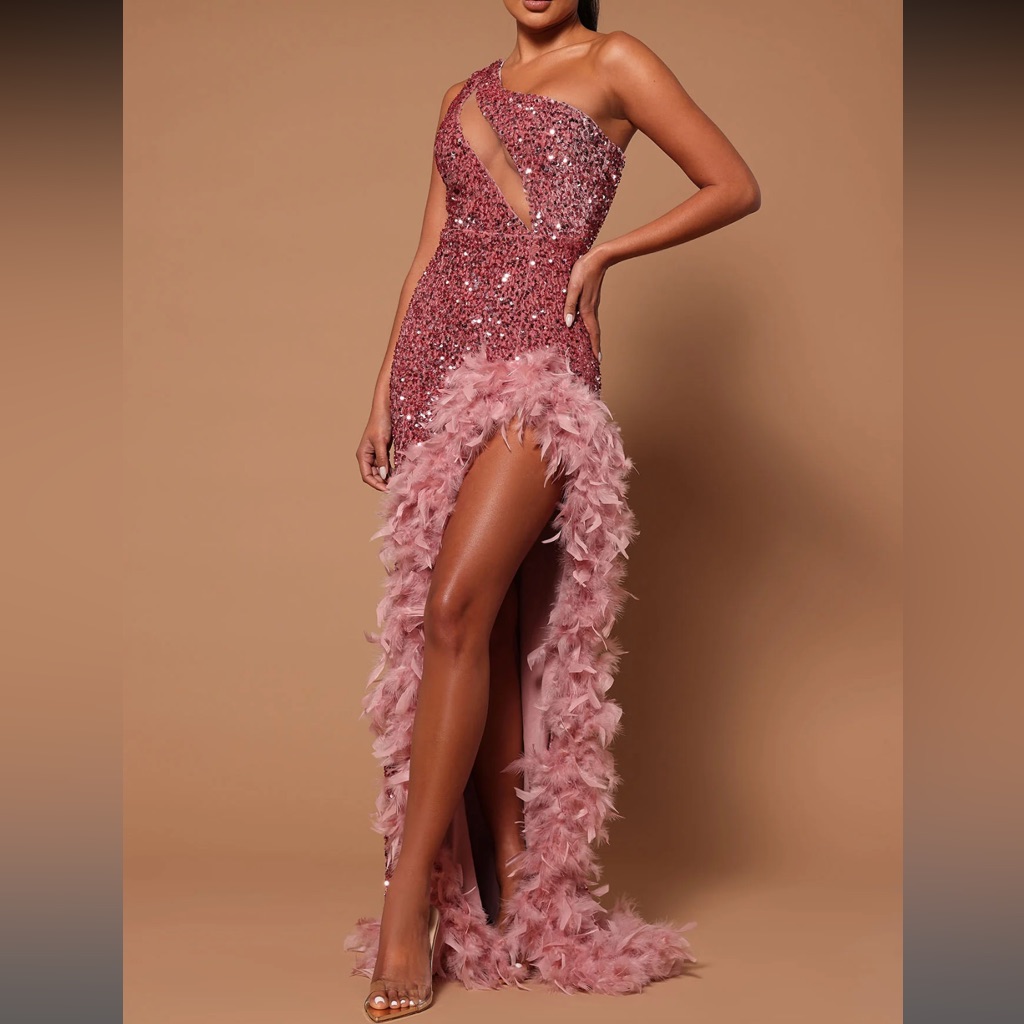 Esme Sequin Feather Maxi Dress - Pink